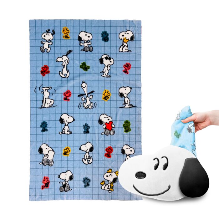 2 az 1-ben Plüss Párna & Takaró - Snoopy & Woodstock - Peanuts - Blankeazzz