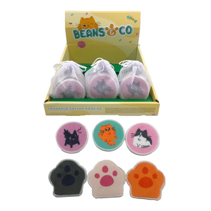 Mosható Arctisztító/Sminklemosó Párna Szett, 6 db-os - Beans & Társai Macskák