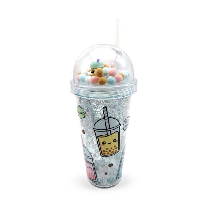 Pohár Pomponos Tetővel és Szívószállal - Bubble Tea - Foodiemals