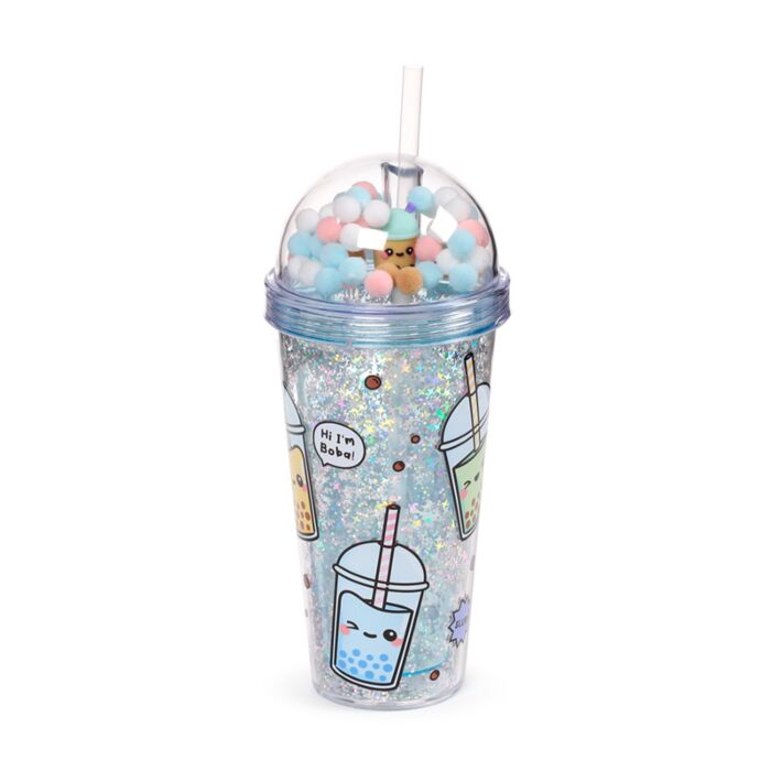 Pohár Pomponos Tetővel és Szívószállal - Bubble Tea - Foodiemals