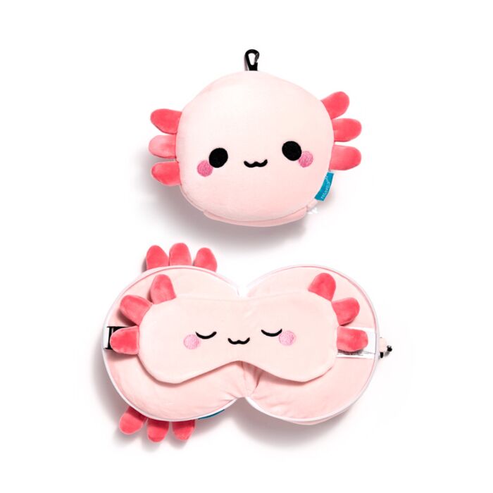 Utazópárna Szemmaszkkal, Plüss RELAXEAZZZ - Maddie, az Axolotl (Szalamandra) - Édes Állatok