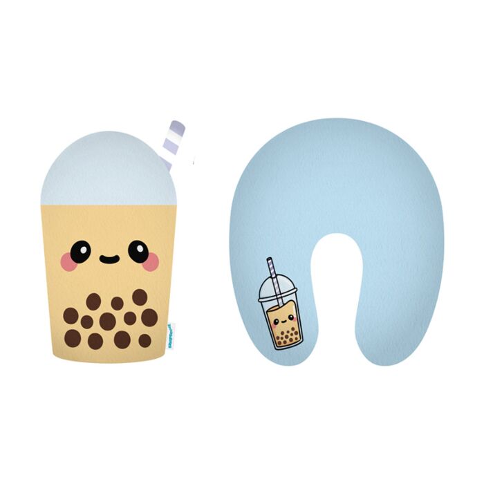2 az 1-ben Kifordítható Utazópárna & Plüss Figura - Boba, a Bubble Tea - Foodiemals