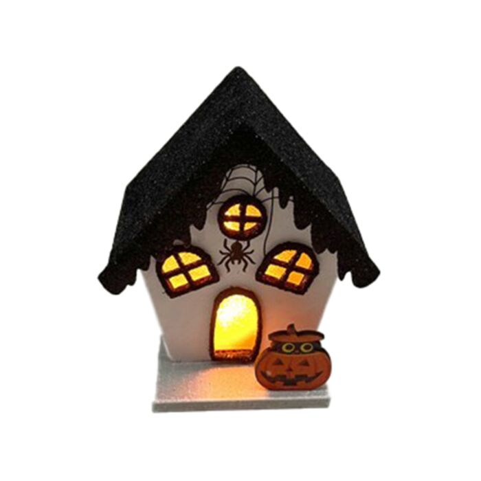 Dekor Házikó, Halloweeni, LED-es - Fekete - Kísérteties Tök & Pók