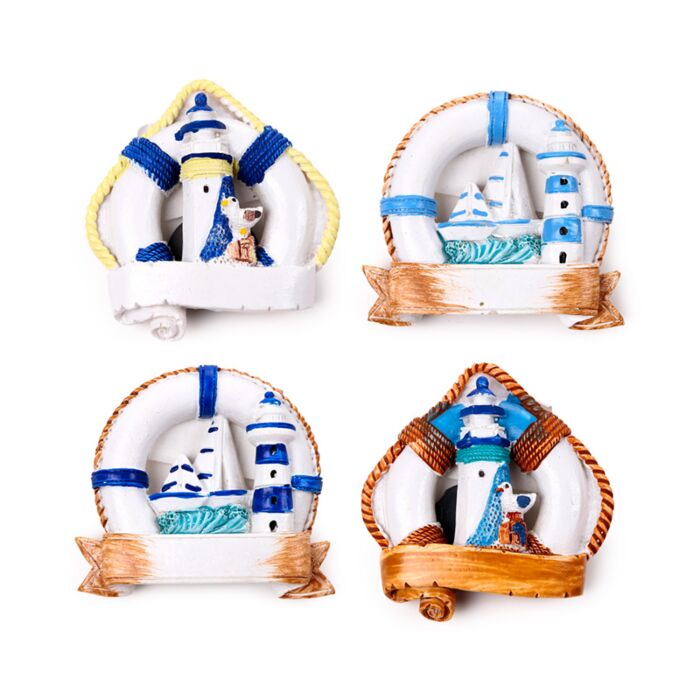 Hűtőmágnes, Tengerpart - Mentőgyűrű Vitorlás Hajóval & Világítótoronnyal