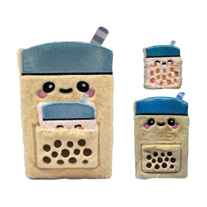 Plüss Napló Zsebében Mini Notesszel - Boba, a Bubble Tea - Foodiemals