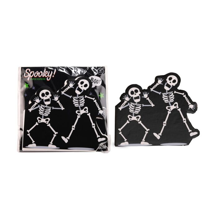 3 Rétegű Szalvéta Csomag, 12 db, Halloween - Csontváz Forma - Kísérteties