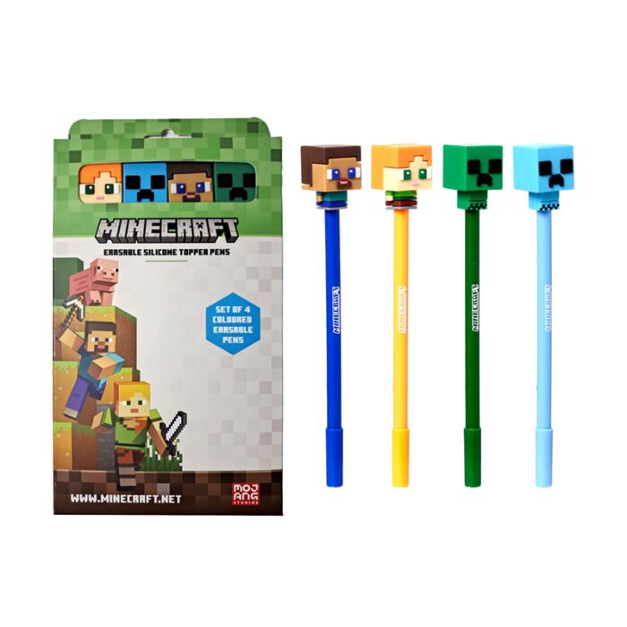 Szilikon Topperes Törölhető Toll Szett, 4 db-os - Chibi Stílus - Minecraft