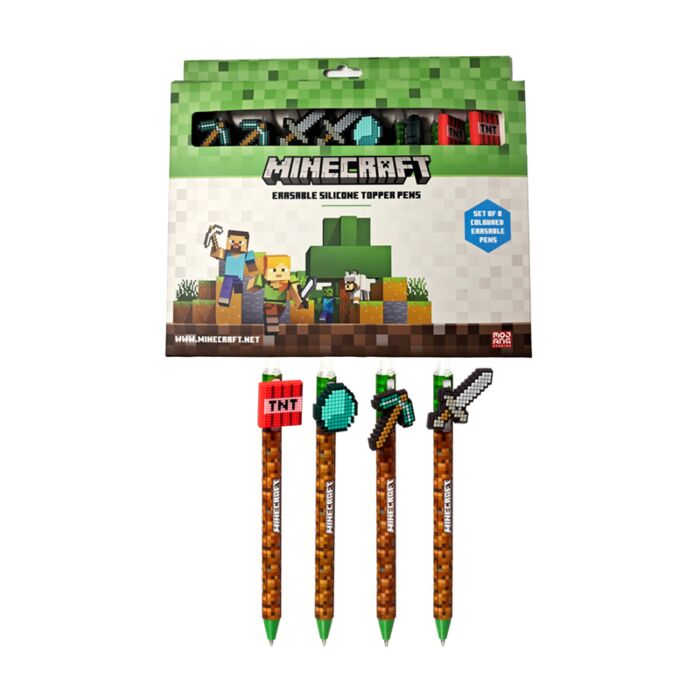 Szilikon Topperes Törölhető Toll Szett, 8 db-os - Minecraft Eszközök