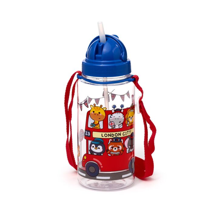 Kulacs Szívószállal 450ml, Gyerekeknek, Ütésálló - Édes Állatok London Buszon