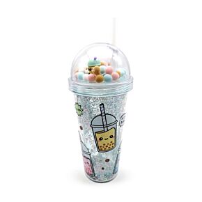 Pohár Pomponos Tetővel és Szívószállal - Bubble Tea - Foodiemals