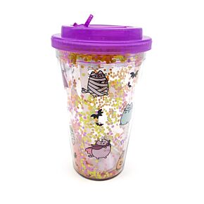 Pohár Tetővel és Szívószállal - Halloweeni Pusheen Macska