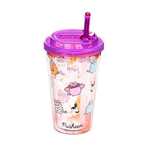 Pohár Tetővel és Szívószállal - Halloweeni Pusheen Macska