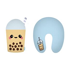 2 az 1-ben Kifordítható Utazópárna & Plüss Figura - Boba, a Bubble Tea - Foodiemals