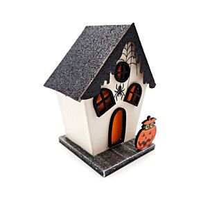 Dekor Házikó, Halloweeni, LED-es - Fekete - Kísérteties Tök & Pók
