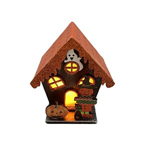 Dekor Házikó, Halloweeni, LED-es - Narancssárga - Tök & Szellem - TRICK OR TREAT