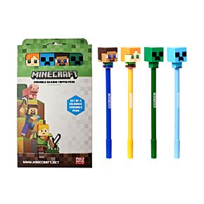 Szilikon Topperes Törölhető Toll Szett, 4 db-os - Chibi Stílus - Minecraft