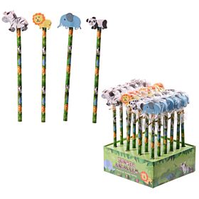 Ceruza Radírral - Dzsungel Állatai - Elefánt/Panda/Oroszlán/Zebra