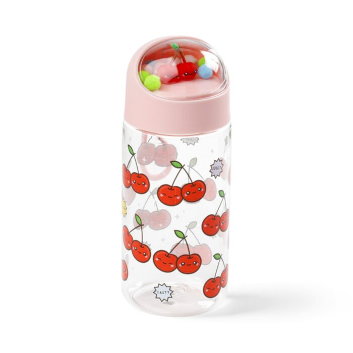 Kulacs Pomponos Tetővel, Gyerekeknek, Ütésálló 350ml - Cseresznye - Foodiemals