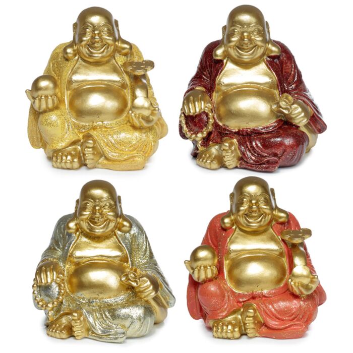 Szerencsehozó Mini Buddha - Arany Glitteres Kínai Nevető Buddha 8cm