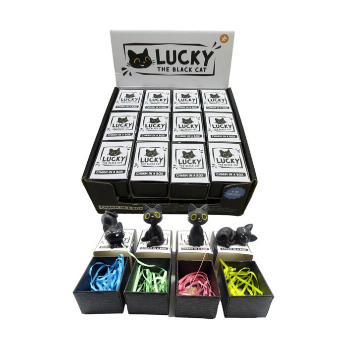 Lucky, a Fekete Macska Figura - Ajándékdobozkában