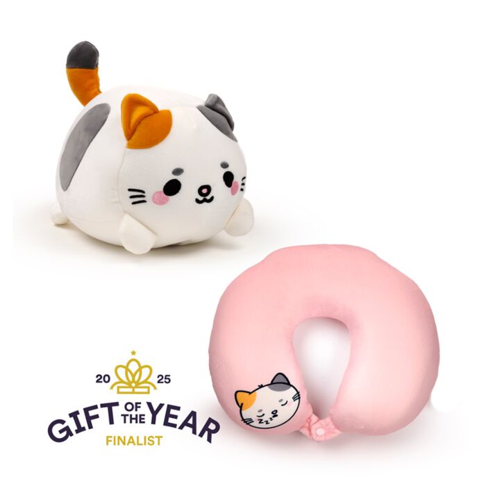 2 az 1-ben Kifordítható Utazópárna & Plüss - Macska - Édes Állatok ADORAMALS