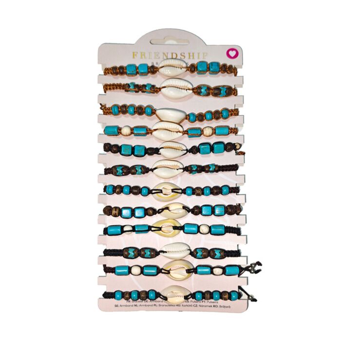 Divat Karkötő - Barna és Világoskék Gyöngyök és Kagylók