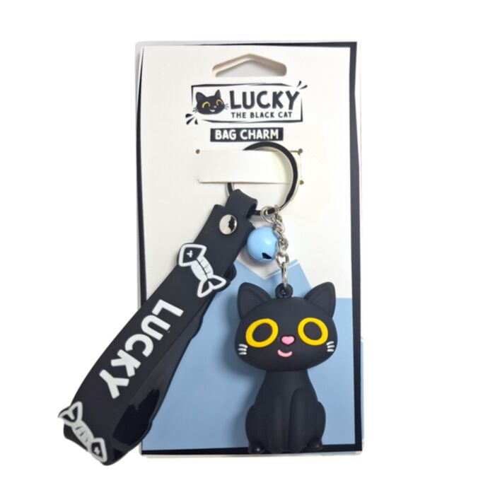Kulcstartó Táskadísz 3D, PVC - Lucky, a Fekete Macska