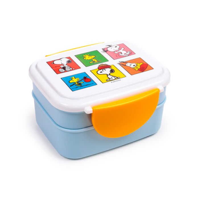 Bento Ételhordó Doboz Evőeszközökkel, Pattintós Tető - Snoopy & Woodstock PEANUTS