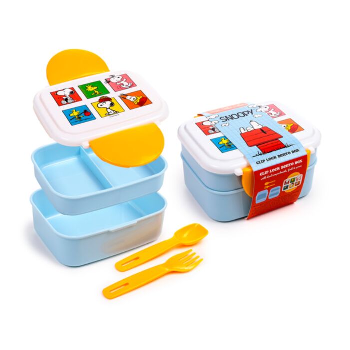 Bento Ételhordó Doboz Evőeszközökkel, Pattintós Tető - Snoopy & Woodstock PEANUTS