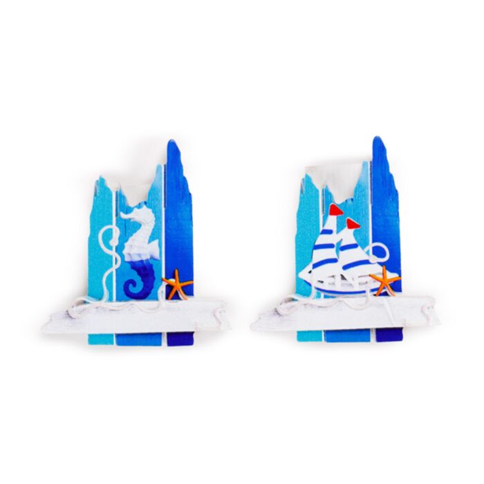 Hűtőmágnes, Tengerpart - Fa Tábla Csikóhallal # Hajóval