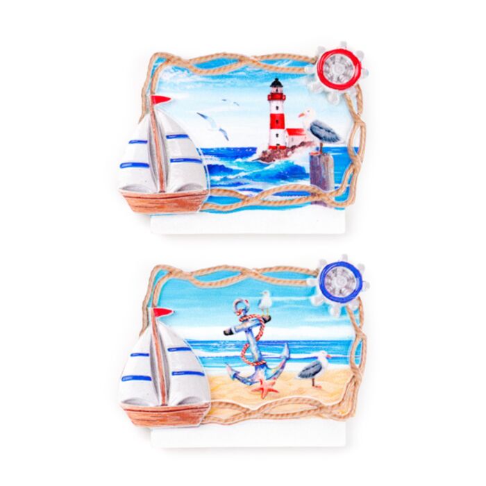 Hűtőmágnes, Tengerpart - Köteles Keretű Képben Vasmacska & Világítótorony