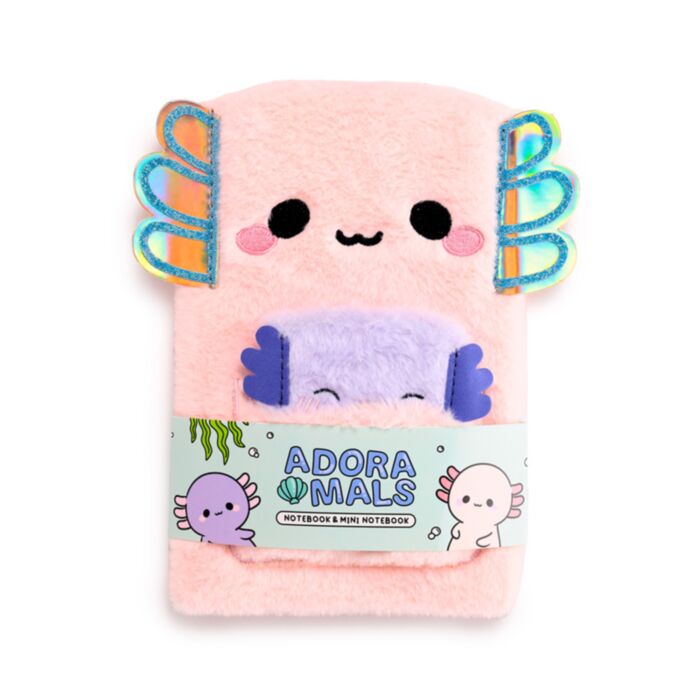 Plüss Napló Zsebében Mini Notesszel - Maddie Axolotl - Édes Állatok ADORAMALS