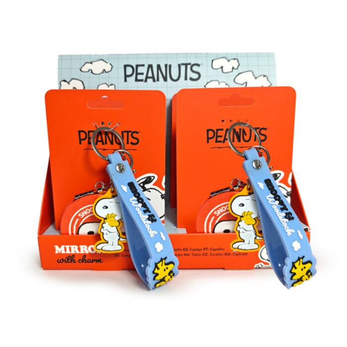 Fém Kompakt Tükör & Kulcstartó Táskadísz 3D, PVC - Snoopy & Woodstock - Peanuts