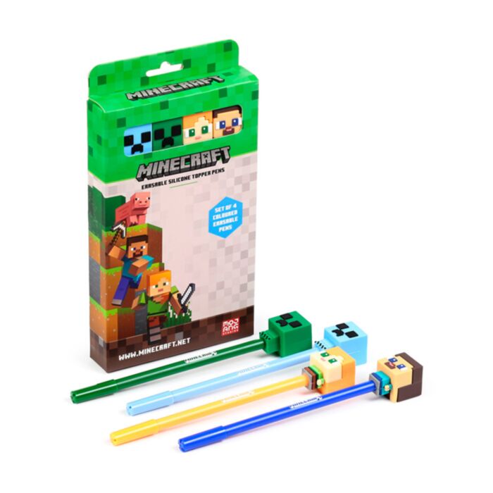 Szilikon Topperes Törölhető Toll Szett, 4 db-os - Chibi Stílus - Minecraft