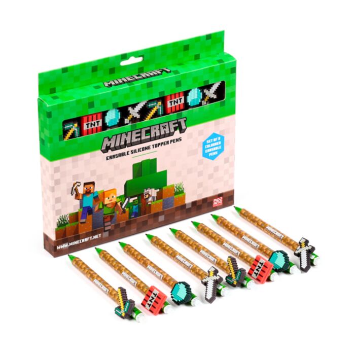 Szilikon Topperes Törölhető Toll Szett, 8 db-os - Minecraft Eszközök