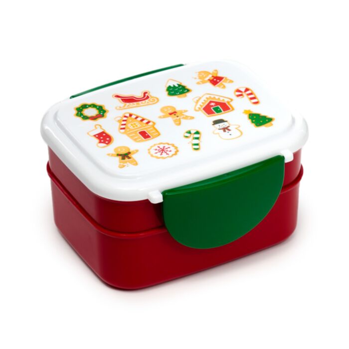 Bento Ételhordó Doboz Evőeszközökkel, Pattintós Tető, Karácsonyi - Mézeskalács
