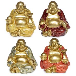 Szerencsehozó Mini Buddha - Arany Glitteres Kínai Nevető Buddha 8cm