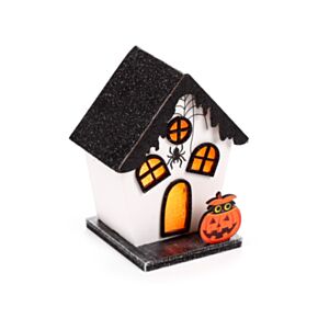Dekor Házikó, Halloweeni, LED-es - Fekete - Kísérteties Tök & Pók SPOOKY