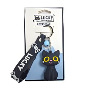 Kulcstartó Táskadísz 3D, PVC  - Lucky, a Fekete Macska