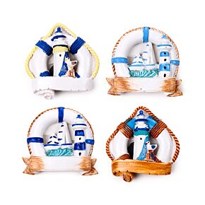 Hűtőmágnes, Tengerpart - Mentőgyűrű Vitorlás Hajóval & Világítótoronnyal