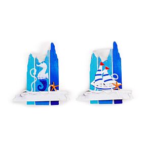 Hűtőmágnes, Tengerpart - Fa Tábla Csikóhallal # Hajóval